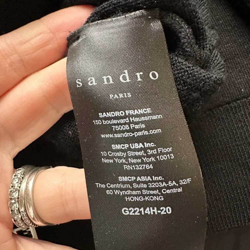 Sandro Paris Tao Ruffled Zip Up Cardigan Womens Size 3 US L Wool Romantic Luxe